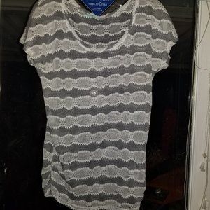 Grey and white lace blouse